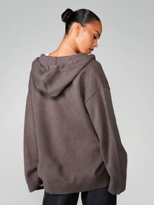 MISSGUIDED 超大圆领连帽针织长袖毛衣，适合秋冬分层穿着，舒适休闲套头衫 - 灰色 - 查看 2
