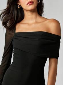 MISSGUIDED Off Shoulder Long Sleeve Bodycon Mini Dress For Evening Party Events - Black - View 7