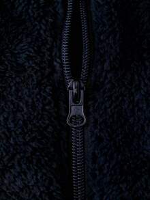 Mirajuku Teenage Boys' Basic Black Casual Fleece Hooded Jacket - Navy Blue - View 5