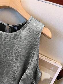 Regalyn Camiseta sin mangas holgada de cuello redondo de talla grande para mujer, con acabado metálico lujoso, adecuada para uso diario, verano y fiestas