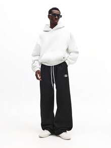 SUMWON Wide Leg Joggers With Drawstring And Extra Volume For Relaxed Comfort Winter Sweatpants Plain - Black - View 3
