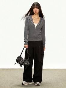 Rina Fox Women's Long Sleeve Beaded Zipper Front Casual Hoodie Jacket Fall Winter Cloth For Women