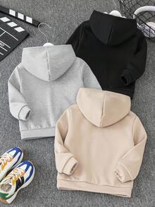 SHEIN 3 piezas Sudaderas con capucha de unicolor con aplicación de letras y forro térmico para niños pequeños