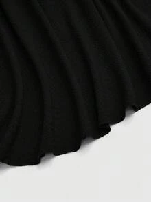 Auvina فستان حفلات أنيق ماكسي للمرأة ذات الحجم الكبير، بتصميم أكتاف غير متماثل، أكمام واسعة مكسرة، وتطريز كشكش، من قماش محبوك متماسك اللون - الأسود - مشاهدة 6