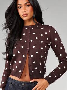 MISSGUIDED Cardigan con bottoni a pois, collo tondo, maniche lunghe, maglione lavorato a maglia per l'autunno e l'inverno, casual da ufficio - Multicolore - Visualizzare 3