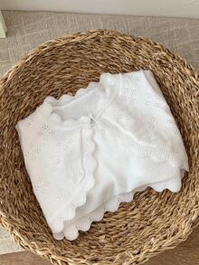 SHEIN Chaqueta de punto blanca corta y versátil de manga larga para bebé niña