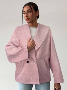 Aloruh New Autumn/Winter Grey Versatile Woolen Elegant Lapel Overcoat - Dusty Pink - View 3