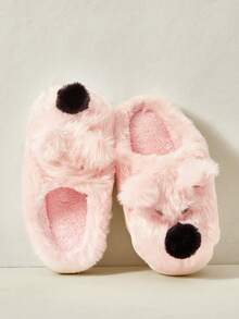 Cuccoo Cute Animal Print Fluffy Thick Sole Indoor Slippers For Women, Warm For Autumn/Winter, Pink
