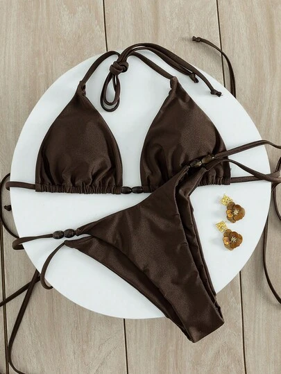 Swim Chiccia 女士纯色吊带比基尼泳装两件套，适合海滩度假，春夏季