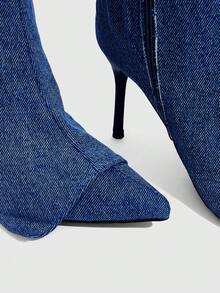 CUCCOO SZL Women's Pointed Toe High Heel Boots, Blue Denim Effect Double Layer Design, Fashion Comfortable For Daily, Party, Banquet, Side Zipper -On - Blue - View 6