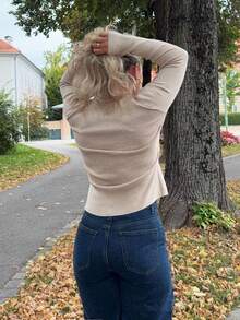 Jeta Ari Knitted Crew Neck Long Sleeve Top Casual Vacation Airport Holiday Fall Back To School Autumn Winter - Apricot - View 2