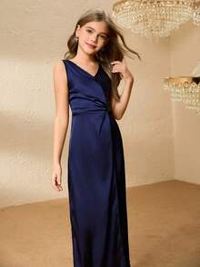 Váy không tay nhún eo cho bé gái, thanh lịch cho Halloween, Giáng sinh - Màu xanh lam - Xem 7