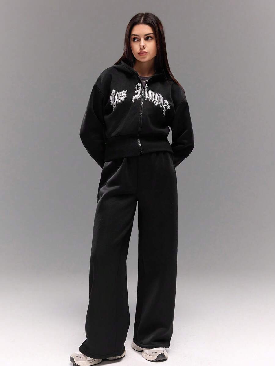 Teen GirlCasual Street Goth Style Halloween Dark Hoodie Outfit Set