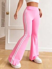 Tween Girls American Collegiate Style Casual Striped Green Pants - Pink - View 3