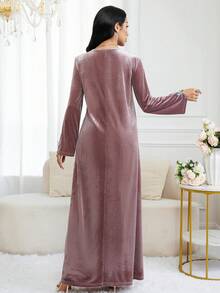 Al Najma 女式优雅亮片蝴蝶图案长袖连衣裙，秋季 - 淺灰紫 - 查看 2