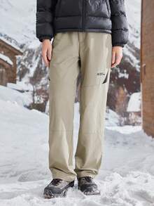 In My Nature Women's Letter Print Slant Pocket Loose Straight Hiking Pants With Push Buckle Belt