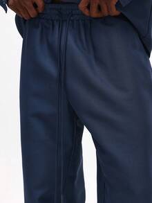 SUMWON 男士修身长袖衬衫套装，含配套套头裤，商务休闲海军蓝纯色套装 - 寶藍色 - 查看 7