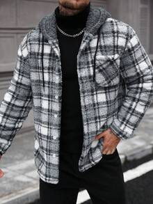 Manfinity CasualCool Men's Plaid Fleece Hoodie, Single-Breasted With Pockets And Drawstring, Versatile For Gatherings, Dates, Home, Office, Vacation, Fade-Resistant And Easy To Clean, Best Gift For Boyfriend Or Husband, Fall/Winter