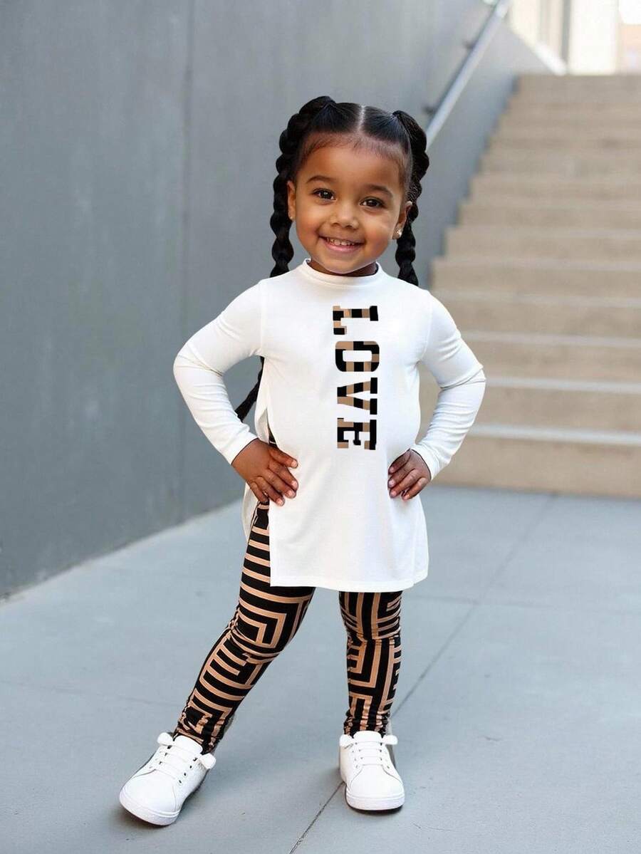 Baby Girl Casual Knit Bear Print Long Sleeve Top And Geometric Pattern Baby Girl Casual Knit Bear Print Long Sleeve Top And Geometric Pattern