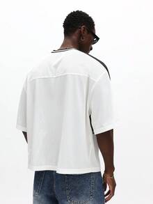 SUMWON Maglia in jersey a rete con scollo a V e maniche corte, con stampa a scritto, per abbigliamento casual estivo da strada