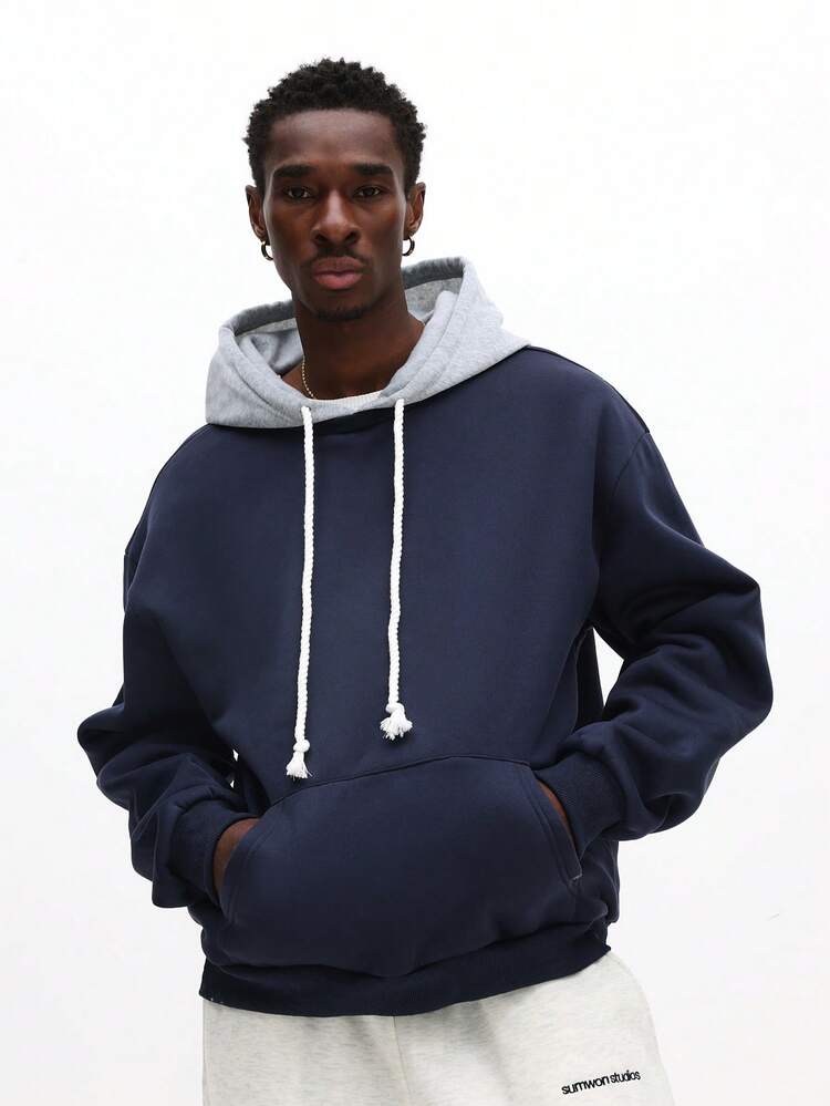 Color Block Hoodie With Contrast Hood