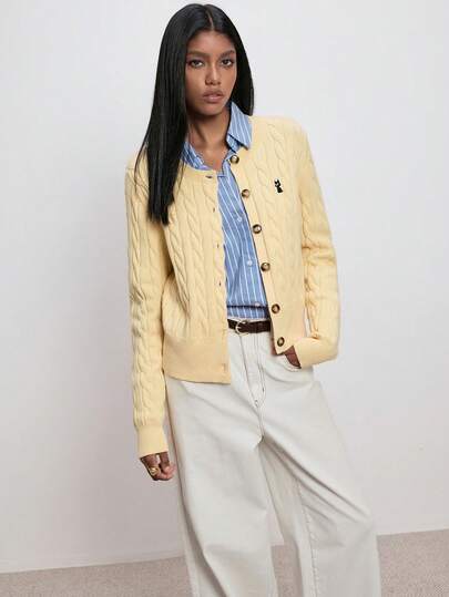 ATUI Studio Women's Solid Color Front Button Casual Knit Cardigan Top In Fall/Winter