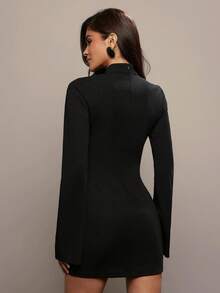 Hauture Sexy Hollow-Out Mini Dress With Metal Detail – Long Bell Sleeve Going Out Party Dress For Night Out & Holiday - Black - View 5