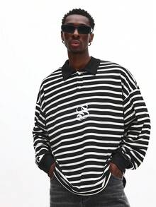 SUMWON Polo chemise de rugby coupe ajustée avec rayures horizontales et imprimé logo pour un style casual de rue