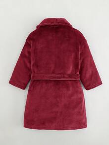 Cozy Pixies Kleine Jungen Thermofutter Bademantel mit Buchstaben-Muster, Kapuze und Gürtel, geeignet für Zuhause, Badezimmer, Strand und andere Anlässe, Herbst/Winter - Bordeaux - Übersicht 2