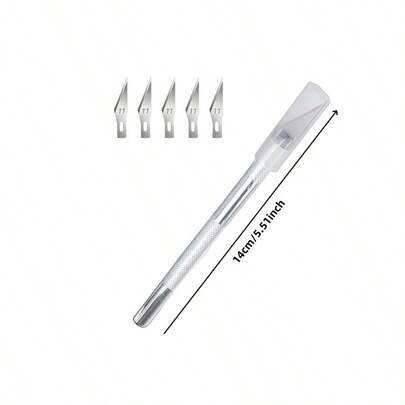 1 pieza Cuchillo de tallado de aleación de aluminio con 5 piezas de cuchillas de repuesto, herramienta de grabado de precisión para manualidades DIY, scrapbooking, tallado en madera, sellos de goma, diseño artístico, pasatiempos y suministros para artistas adultos