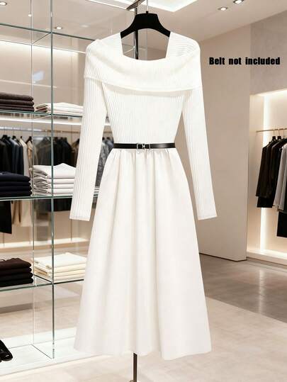 Franclia 女士优雅知性秋冬返校装，长袖收腰中长连衣裙