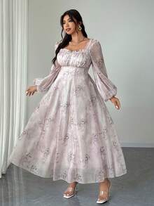 Elenzga Plus Size Floral Print Dress, Elegant For Party