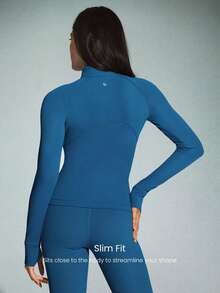 GLOWMODE FeatherFit™-Warm Slim-It It's Chilly Fleece-Lined Slim Fit Long Sleeve Jacket With Thumbholes Autumn Winter Yoga Daily Casual - Blue Ambition - View 2