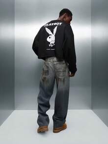 PLAYBOY X SUMWON 兔子标志设计短款运动衫长袖休闲街头服饰 - 黑色 - 查看 1