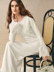 INAWLY 女式长裙，胸前有 3D 花卉贴花 - 白色 - 查看 6