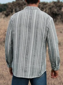 Manfinity Homme Men's Casual Commuter Striped Long Sleeve Shirt, Fall - Multicolor - View 2
