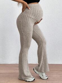 SHEIN Maternity Adjustable Waist Skinny Bell-Bottom Long Pants With Super High Waist - Apricot - View 4