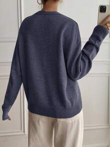 DAZY 休闲拼色亨利领套头衫，柔软针织二合一女式毛衣 - 藏蓝色 - 查看 3