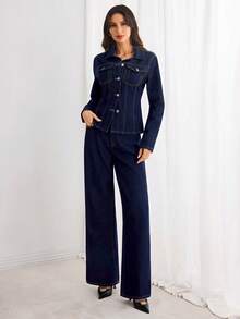 Elenzga Women's Denim Raglan Sleeve Cropped Jacket, Beige