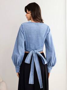 Elenzga 女士休闲牛仔衬衫 - 藍色 - 查看 2