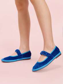 CUCCOO DOLLMOD 女士海军蓝优雅天鹅绒经典舒适天鹅绒褶皱弹力玛丽珍平底鞋 - 寶藍色 - 查看 8