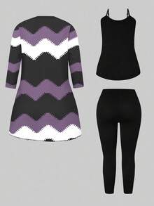 EMERY ROSE Retro Wellen Muster 3 Stücke Casual Set in Große Größen