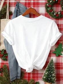 BOO Floral Halloween T-Shirt With Lettering, Ghosts, Pumpkins And Autumn Flower Embroidery Effects, White, Summer, Casual, Women's Day T-Shirt, 100% Cotton - 白色 3 - 查看 2