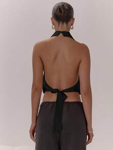 MUSERA Áo kiểu cổ cao, xếp ly, hở lưng, sang trọng, gợi cảm, thích hợp cho buổi tối đi chơi, kỳ nghỉ, tiệc tùng, ngày lễ tình nhân, mùa xuân và mùa hè. - màu đen - Xem 2