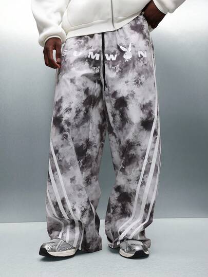 PLAYBOY X SUMWON Wide Leg Tie Dye Sweatpants With Logo And Side Stripes For Casual Streetwear