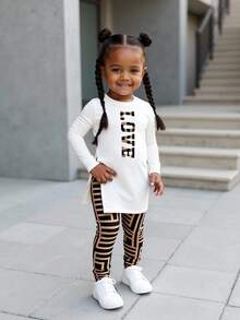 Bubblio 女婴休闲针织小熊印花长袖上衣和几何图案打底裤套装 - 彩色 - 查看 4