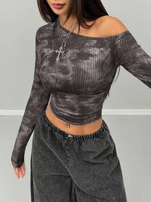 Coolane Women's Fall/Winter Vintage Streetwear Daily Wear Essentials Knit Stretchy Comfy Asymmetrical Neck Long Sleeve Tops - Coffee Brown - View 5