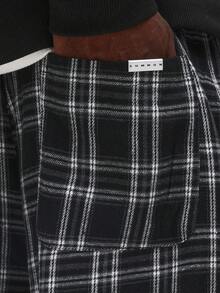 SUMWON 宽松格子裤阔腿格子裤休闲街头风宽松阔腿格纹图案秋冬舒适穿搭 - 黑與白 - 查看 6