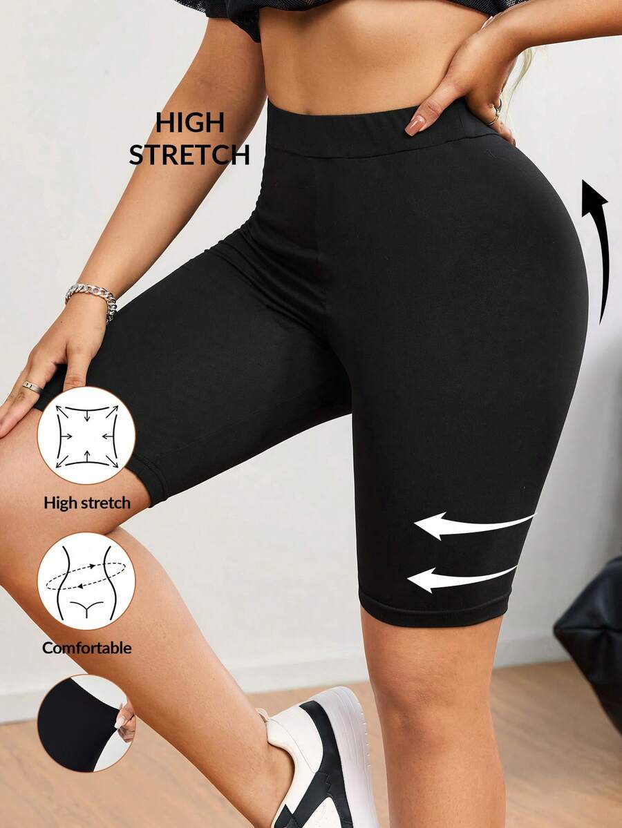 SHEIN SXY Bộ 4 quần legging nữ, thoải mái và mềm mại khi tập yoga, tập thể dục và đạp xe, và mặc hàng ngày - màu đen - Xem 1