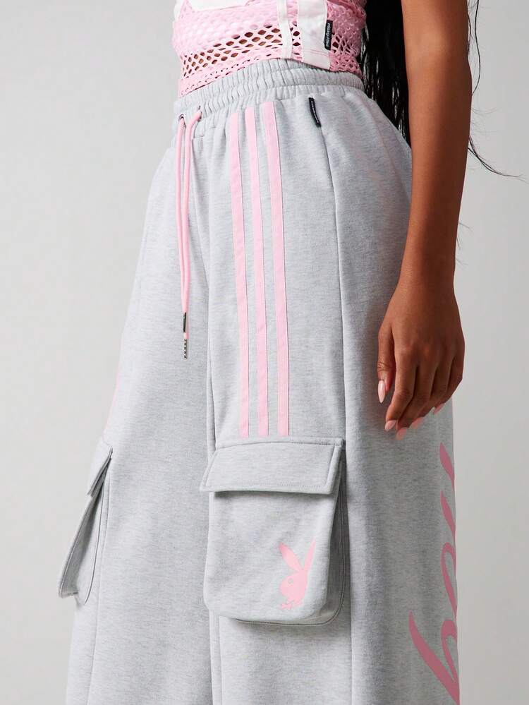 Missguided x Playboy Relaxed Wide Leg Joggers With Side Cargo Pockets And Drawstring Waist For Casual Everyday Comfort